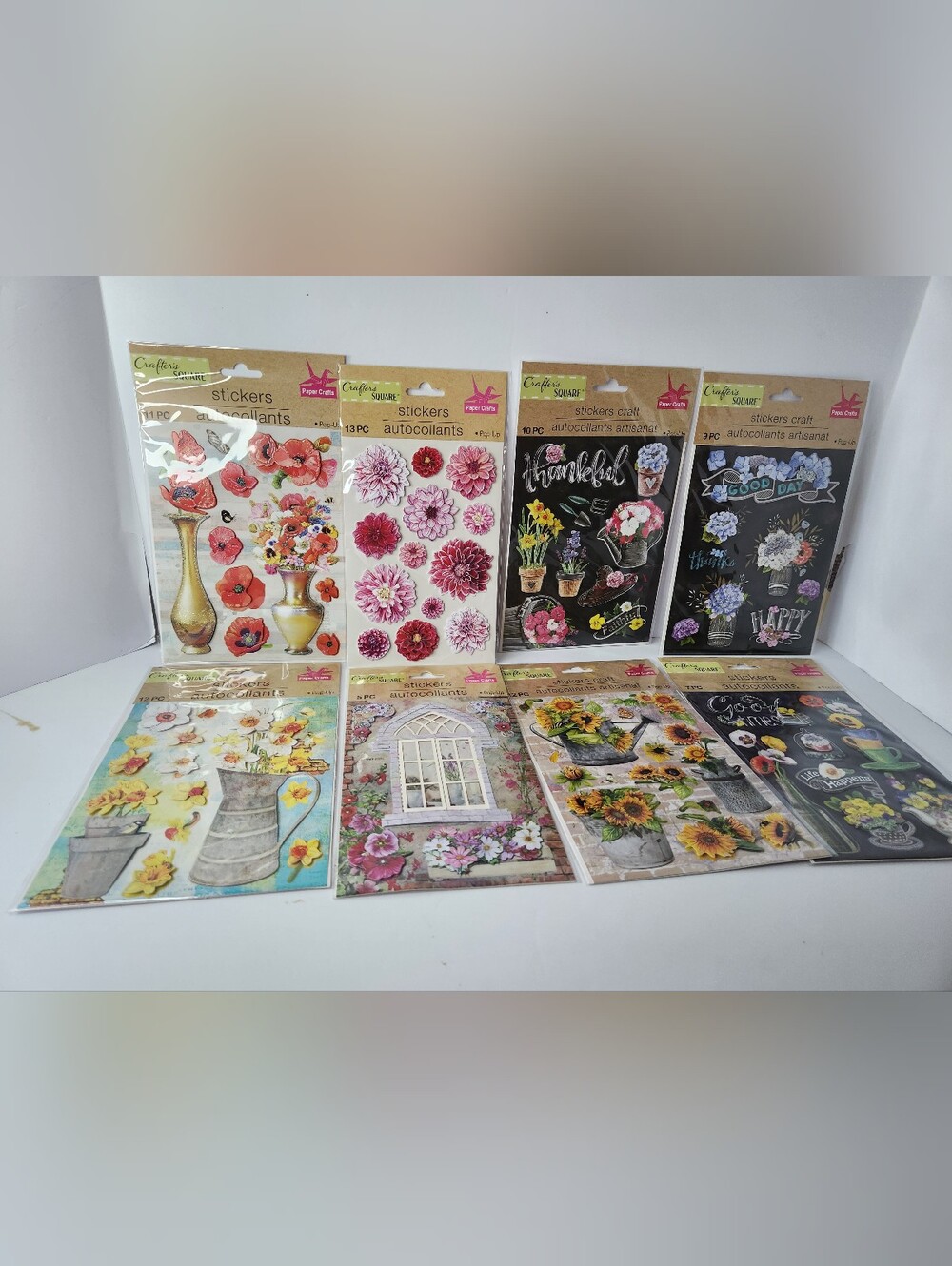 Crafty Floral Sticker Bundle - 8 Packs Pink, Yellow, Red, Green